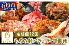 【12回定期便】もろみ豚 バラエティ定期便 | 沖縄 石垣 12ヵ月 精肉 細切れ こま切れ 小間切れ 切り落とし ミンチ ハンバーグ メンチカツ 餃子 豚肉 肉 惣菜 総菜 定期 頒布会 みそ漬け 味噌漬け おかず AH-23-1