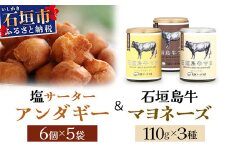 石垣島牛マヨネーズ3種セット＆石垣島 塩サーターアンダギー 6個×5袋【 沖縄県 石垣市 石垣島 八重山 石垣牛 牛肉 サータアンダギー 塩 】BL-1