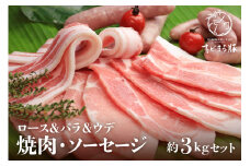 キビまる豚【 ロース & バラ & ウデ 】焼肉 ・ ソーセージ 約 3kg セット 沖縄県産 豚肉 豚 薄切り 焼肉用 焼き肉 焼肉セット BBQ 詰め合わせ 3キロ ソーセージ 冷凍 詰合せ 国産 精肉 ブランド豚 産地直送 沖縄県 糸満市 