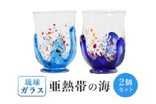 【琉球ガラス村】「亜熱帯の海」グラス(2個)沖縄県工芸士 照屋光則作