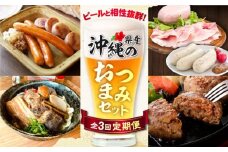【全3回定期便】ビールと相性抜群！沖縄のおつまみセット【沖縄市】ビール 酒 おつまみ / TESIO（株式会社ヒネエル） / だるまそば / お肉屋本店 [BCZZ021]