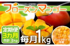 【3ヵ月定期便】フローズンマンゴー（ブロックタイプ・冷凍）　【毎月１kg】　沖縄県