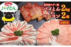 【定期3回】アグー豚「パイとん」しゃぶしゃぶ用2kg（500g×4）&ベーコン2枚 しゃぶしゃぶ あぐー アグー あぐーしゃぶしゃぶ 豚肉 豚しゃぶ 旨み 希少 お鍋 パイン ブランド豚 モモ肉 パイとん ベーコン 肉加工品 ジューシー ヤンバル やんばる 沖縄 東村