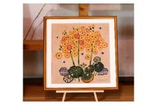 芭蕉紙紅型染「沖縄の花」シリーズ〈つわぶき〉37ｃｍ額