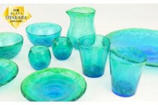 皿 琉球ガラス【沖縄県工芸士・松田英吉作】食器 10点セット：うずイラブチャー