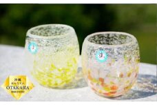 現代の名工「池宮城　善郎」作：気泡の海タルグラス（黄・橙）2個