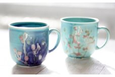 【datta.沖縄南の島陶芸工房】珊瑚カップ 瑠璃紺x青色（ペア）