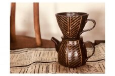 ＜南陶窯＞コーヒードリッパーセット【灰釉・線紋】 ☆ 陶器 やちむん 沖縄 伝統工芸品 珈琲 週末の楽しみ オシャレ コレクション アジアンテイスト ポット 新生活