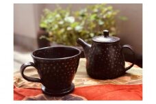 ＜南陶窯＞コーヒードリッパーセット【灰釉・ドット】 ☆ やちむん 焼き物 沖縄 読谷村 伝統工芸品 アジアンテイスト 久場政一 手作り