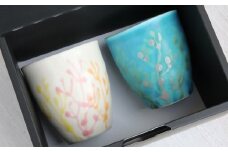 【datta.沖縄南の島陶芸工房】珊瑚タンブラー 青色x純白（ペアセット）