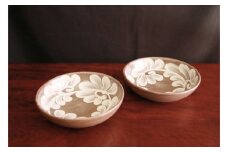 【やちむんカフェ器人】5寸浅鉢（2個セット） 〇 陶器 伝統工芸品 仲間陶房 仲間功 いっちん セット商品 上品な 洗練された 地場産品 つる草 
