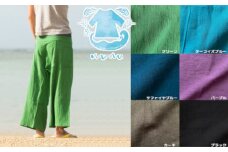 【nunu】琉球タイパンツ・ミンサー柄 〇 沖縄県 読谷村 涼しげ おしゃれ ユニセックス 染物 リラックス 綿麻 肌に優しい