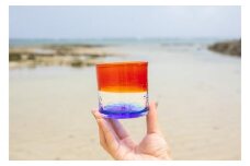 【RYUKYU GLASS WORKS 海風】残波の夕日ロックグラス（青）
