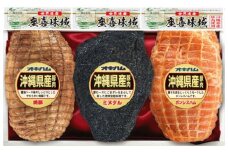 ＜先行予約＞内のし【オキハム】座喜味城3点セット＜お中元時期限定＞ 〇 期間限定 数量限定 贈答用 沖縄 読谷村 優良県産品 宮廷料理 セット商品 のし付き 豚肉 プレゼントに ギフトセット 御中元 ミヌダル 焼き豚 ハム ボンレス