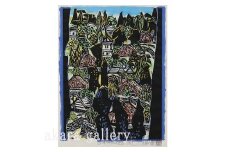 名嘉睦稔　木版画「古里伊是名ムラ」＆島の特産品No75ーA