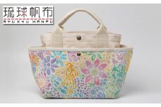 「琉球帆布」お散歩バッグ （pokke104サンゴの花畑） - 帆布 布 トート トートバッグ 人気 アーティスト イラストレーター Pokke104 池城由紀乃 おしゃれ レディース ファッション お出かけ かばん 鞄 手仕事 手づくり ハンドメイド 琉球帆布 伝統技術 沖縄県 八重瀬町【価格改定】