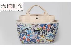 「琉球帆布」お散歩バッグ きらきらシークヮーサー - 帆布 布 トート トートバッグ 琉球紅型 人気 紅型作家 宮城守男 おしゃれ レディース ファッション お出かけ かばん 鞄 手仕事 手づくり ハンドメイド 琉球帆布 伝統技術 沖縄県 八重瀬町【価格改定】