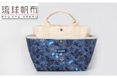 「琉球帆布」お散歩バッグ ふくふくシークヮーサー - 帆布 布 トート トートバッグ 琉球紅型 人気 紅型作家 宮城守男 おしゃれ レディース ファッション お出かけ かばん 鞄 手仕事 手づくり ハンドメイド 琉球帆布 伝統技術 沖縄県 八重瀬町【価格改定】