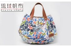 「琉球帆布」アートパンプキンバッグ きらきらシークヮーサー - 8号帆布 琉球紅型 人気 紅型作家 宮城守男 おしゃれ レディース ファッション お出かけ かばん 鞄 手仕事 手づくり ハンドメイド 琉球帆布 伝統技術 沖縄県 八重瀬町【価格改定】