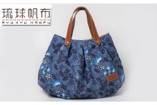 「琉球帆布」アートパンプキンバッグ ふくふくシークヮーサー - 8号帆布 琉球紅型 人気 紅型作家 宮城守男 おしゃれ レディース ファッション お出かけ かばん 鞄 手仕事 手づくり ハンドメイド 琉球帆布 伝統技術 沖縄県 八重瀬町【価格改定】