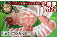 【定期便：12回】　ブランド豚・キビまる豚３頭分アラカルトセット（約146kg）- 豚肉 定期便 12ヶ月 3頭分 ステーキ 焼肉 しゃぶしゃぶ カットオーダー可能 キビまる豚 堪能セット 豚しゃぶ 豚ロース 肩ロース 豚バラ ウデ肉 モモ肉 ヒレ フィレ ヘレ 沖縄 ブランド豚 贅沢 堪能 定期便 沖縄県 八重瀬町